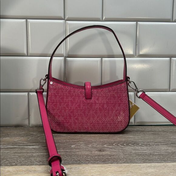 3210 NWT Michael Kors Fuchsia Sequin Shoulder Bag - Picture 2 of 7